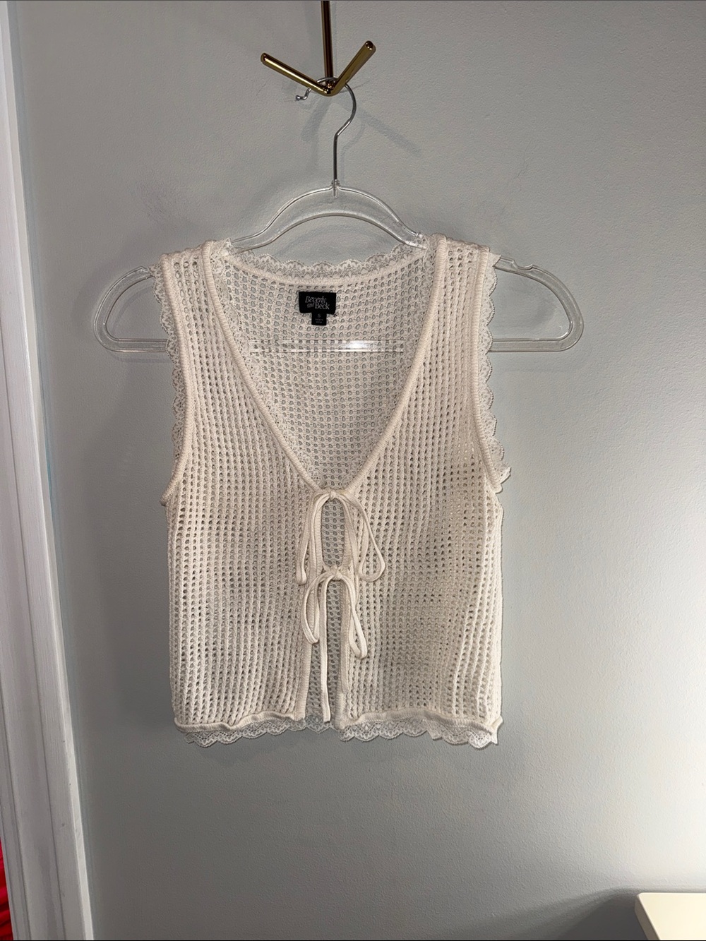 PacSun Cream Open-Knit Tie-Front Tank